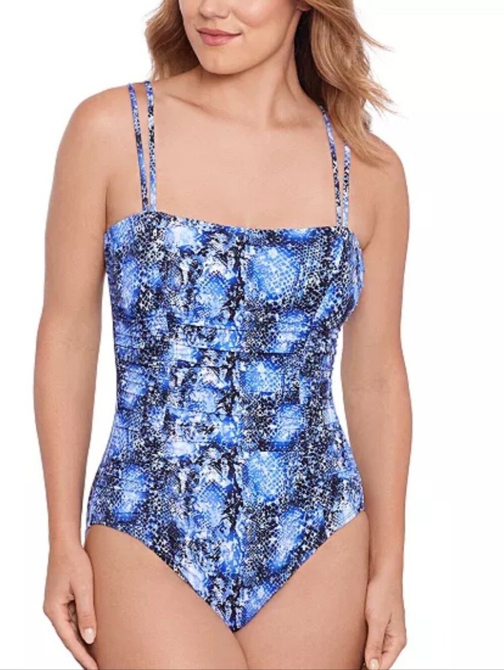 Swim Solutions Women's Shirred Snakeskin Print One-Piece Swimsuit New Size 8